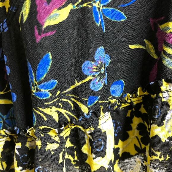 Free People Isabelle black blue yellow floral sheer v neck tunic top size Small - Picture 9 of 16